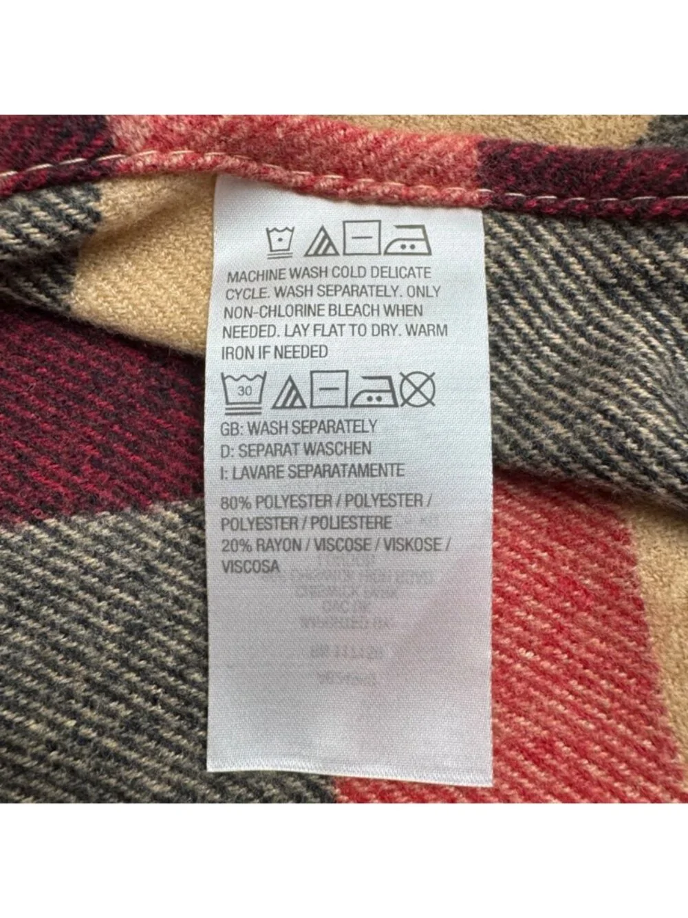 Belle Kim Gravel Plaid Poncho Wrap One Size Beige Black Red Fringe Cozy Preppy
